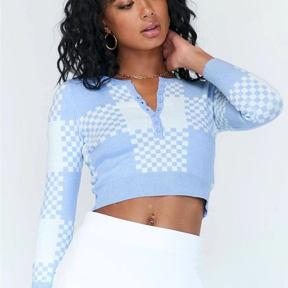 Princess Polly Unwritten Love Top Blue Check, NWT - Picture 1 of 9